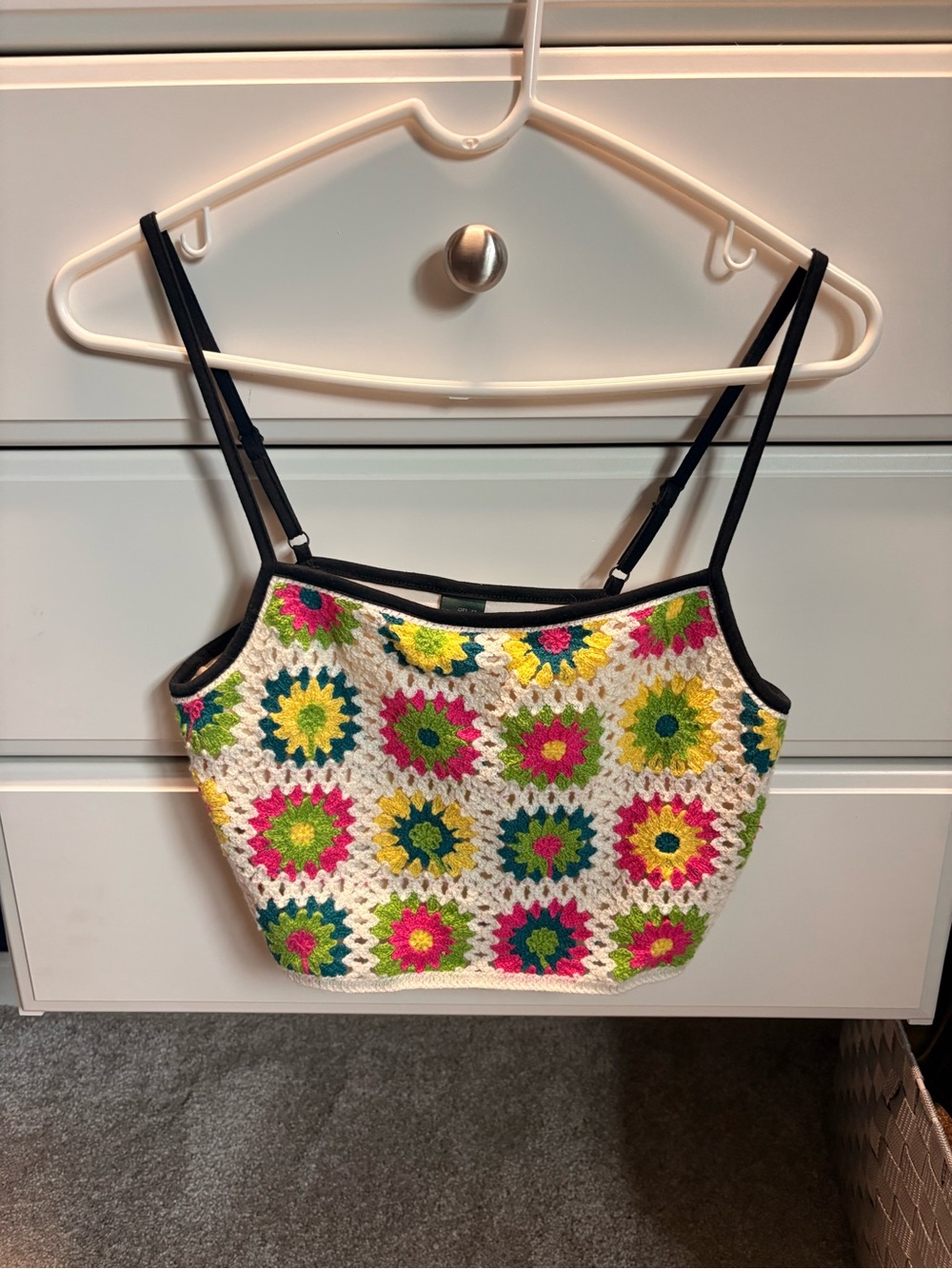wild fable Crochet Floral Crop Top in White with Neon Accents
